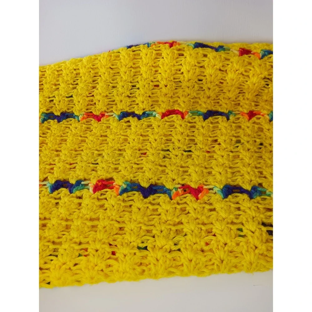 Handmade Crochet Blanket‎ Afghan Throw Lap Yellow / Rainbow Colors 54